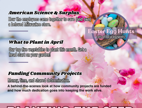 Cover of The Makers' Forge April issue. There's a pink cherry blossom as the background and the header is Planting the Seed